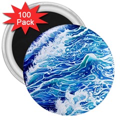 Abstract Blue Wave 3  Magnets (100 Pack) by GardenOfOphir