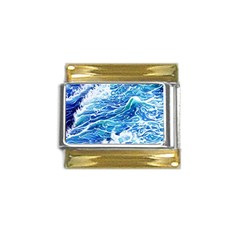 Abstract Blue Wave Gold Trim Italian Charm (9mm) by GardenOfOphir