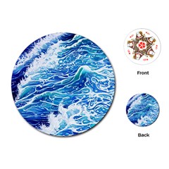 Abstract Blue Wave Playing Cards Single Design (round) by GardenOfOphir