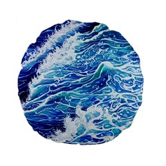 Abstract Blue Wave Standard 15  Premium Flano Round Cushions by GardenOfOphir