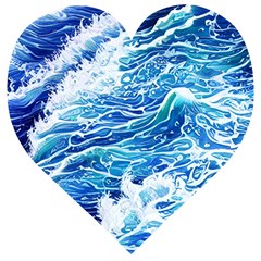 Abstract Blue Wave Wooden Puzzle Heart by GardenOfOphir