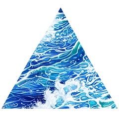 Abstract Blue Wave Wooden Puzzle Triangle by GardenOfOphir