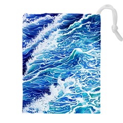 Abstract Blue Wave Drawstring Pouch (5xl) by GardenOfOphir