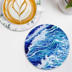 Abstract Blue Wave Uv Print Round Tile Coaster by GardenOfOphir