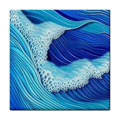 Waves Blue Ocean Tile Coaster by GardenOfOphir