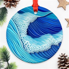 Waves Blue Ocean Ornament (round) by GardenOfOphir