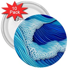 Waves Blue Ocean 3  Buttons (10 Pack)  by GardenOfOphir