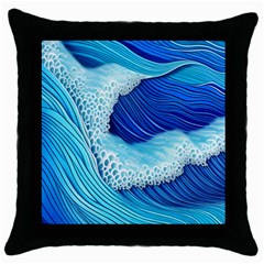 Waves Blue Ocean Throw Pillow Case (black) by GardenOfOphir