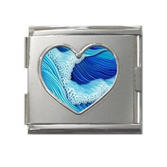 Waves Blue Ocean Mega Link Heart Italian Charm (18mm)