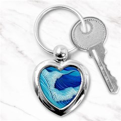 Waves Blue Ocean Key Chain (heart) by GardenOfOphir