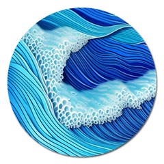 Waves Blue Ocean Magnet 5  (round) by GardenOfOphir