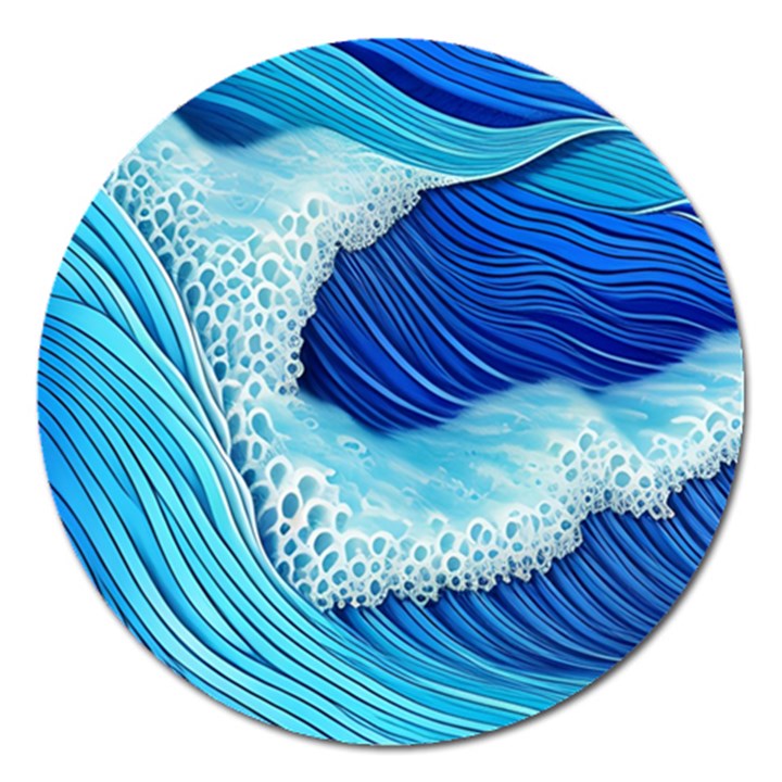 Waves Blue Ocean Magnet 5  (Round)