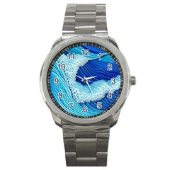 Waves Blue Ocean Sport Metal Watch by GardenOfOphir