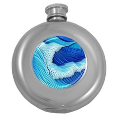 Waves Blue Ocean Round Hip Flask (5 Oz) by GardenOfOphir