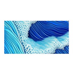 Waves Blue Ocean Satin Wrap 35  X 70  by GardenOfOphir