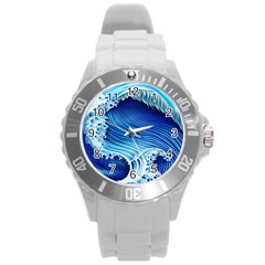 Watercolor Wave Round Plastic Sport Watch (l) by GardenOfOphir