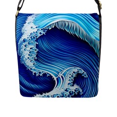 Watercolor Wave Flap Closure Messenger Bag (l) by GardenOfOphir