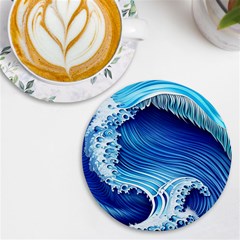 Watercolor Wave Uv Print Round Tile Coaster by GardenOfOphir