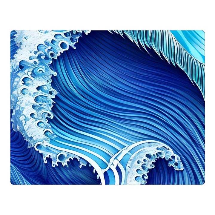 Watercolor Wave One Side Premium Plush Fleece Blanket (Large)