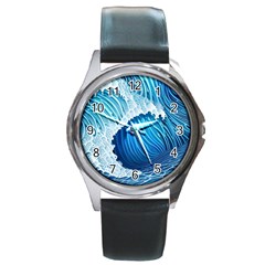 Beach Wave Round Metal Watch by GardenOfOphir