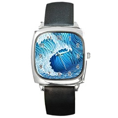 Beach Wave Square Metal Watch by GardenOfOphir