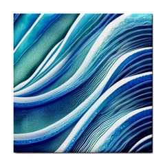 Blue Ocean Waves Tile Coaster by GardenOfOphir