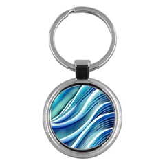 Blue Ocean Waves Key Chain (round) by GardenOfOphir