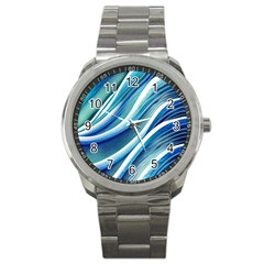 Blue Ocean Waves Sport Metal Watch by GardenOfOphir