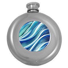 Blue Ocean Waves Round Hip Flask (5 Oz) by GardenOfOphir