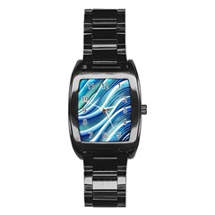 Blue Ocean Waves Stainless Steel Barrel Watch by GardenOfOphir