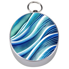 Blue Ocean Waves Silver Compasses by GardenOfOphir