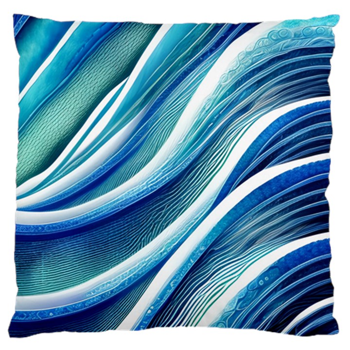 Blue Ocean Waves Large Premium Plush Fleece Cushion Case (One Side)