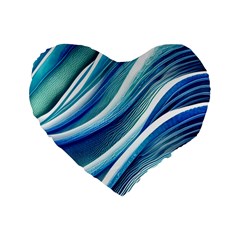 Blue Ocean Waves Standard 16  Premium Flano Heart Shape Cushions by GardenOfOphir