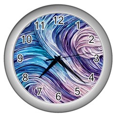 Abstract Pastel Ocean Waves Wall Clock (silver) by GardenOfOphir