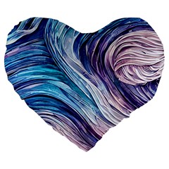 Abstract Pastel Ocean Waves Large 19  Premium Flano Heart Shape Cushions by GardenOfOphir