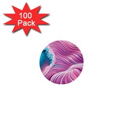 Pink Water Waves 1  Mini Buttons (100 Pack)  by GardenOfOphir