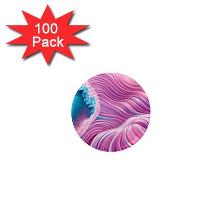 Pink Water Waves 1  Mini Magnets (100 pack) 