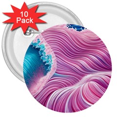 Pink Water Waves 3  Buttons (10 Pack)  by GardenOfOphir