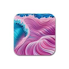 Pink Water Waves Rubber Square Coaster (4 Pack) by GardenOfOphir