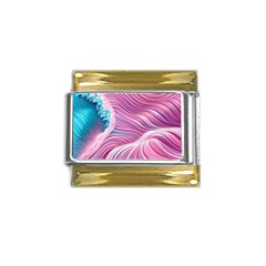 Pink Water Waves Gold Trim Italian Charm (9mm)