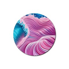 Pink Water Waves Rubber Coaster (round) by GardenOfOphir