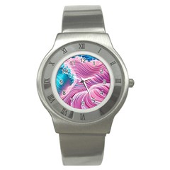 Pink Water Waves Stainless Steel Watch by GardenOfOphir