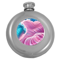 Pink Water Waves Round Hip Flask (5 Oz) by GardenOfOphir