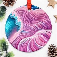 Pink Water Waves Round Ornament (two Sides) by GardenOfOphir