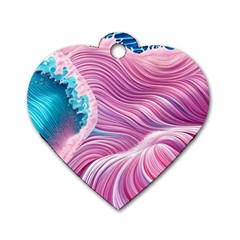 Pink Water Waves Dog Tag Heart (two Sides) by GardenOfOphir