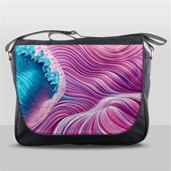 Pink Water Waves Messenger Bag by GardenOfOphir