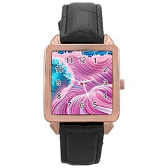 Pink Water Waves Rose Gold Leather Watch  by GardenOfOphir