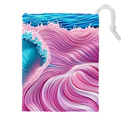 Pink Water Waves Drawstring Pouch (4xl) by GardenOfOphir