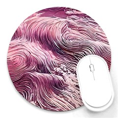 Abstract Pink Ocean Waves Round Mousepad by GardenOfOphir