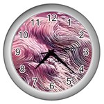 Abstract Pink Ocean Waves Wall Clock (Silver) Front